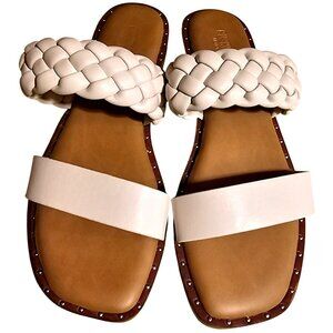 Cushionaire Womens Memory Foam Sandals With Braided & Solid Straps Tan Sole Size